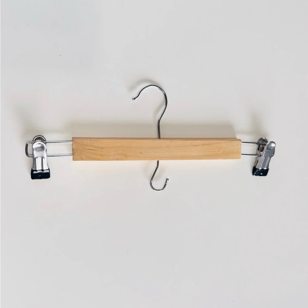 IKEA Tan Wood Pants Hanger w Metal Clips Clamps & Hook